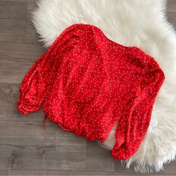 Banana Republic Puff Sleeve Wrap Red Hearts Tie Blouse XS - Picture 3 of 5